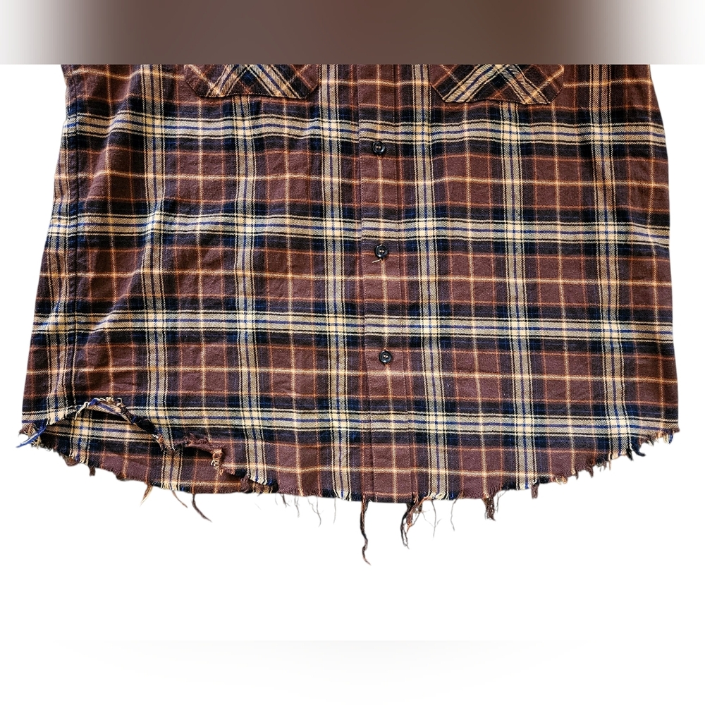 Amiri | Leather Logo Flannel Button Down Shirt | Brown | Mens | Size Large - Picture 13 of 16